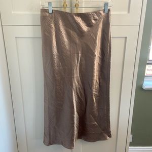 Gold Satin Midi Skirt